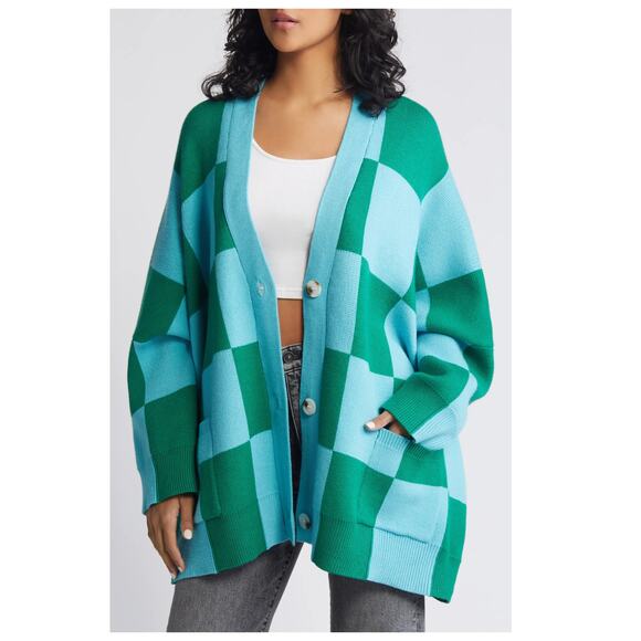 Dressed in Lala Love You Oversize Checkerboard Cardigan Size S/M - Picture 14 of 14